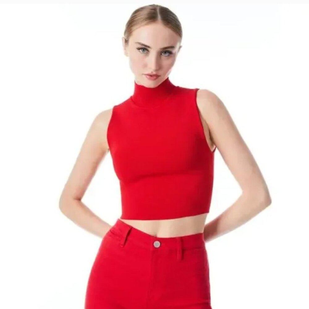 Alice + Olivia Darina Mock Neck Fitted Crop Top